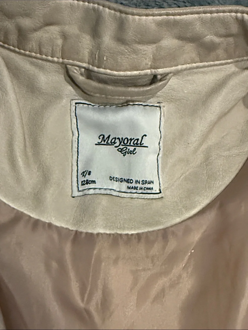 Girls 8Y - Mayoral Light Beige Faux Leather Moto Jacket